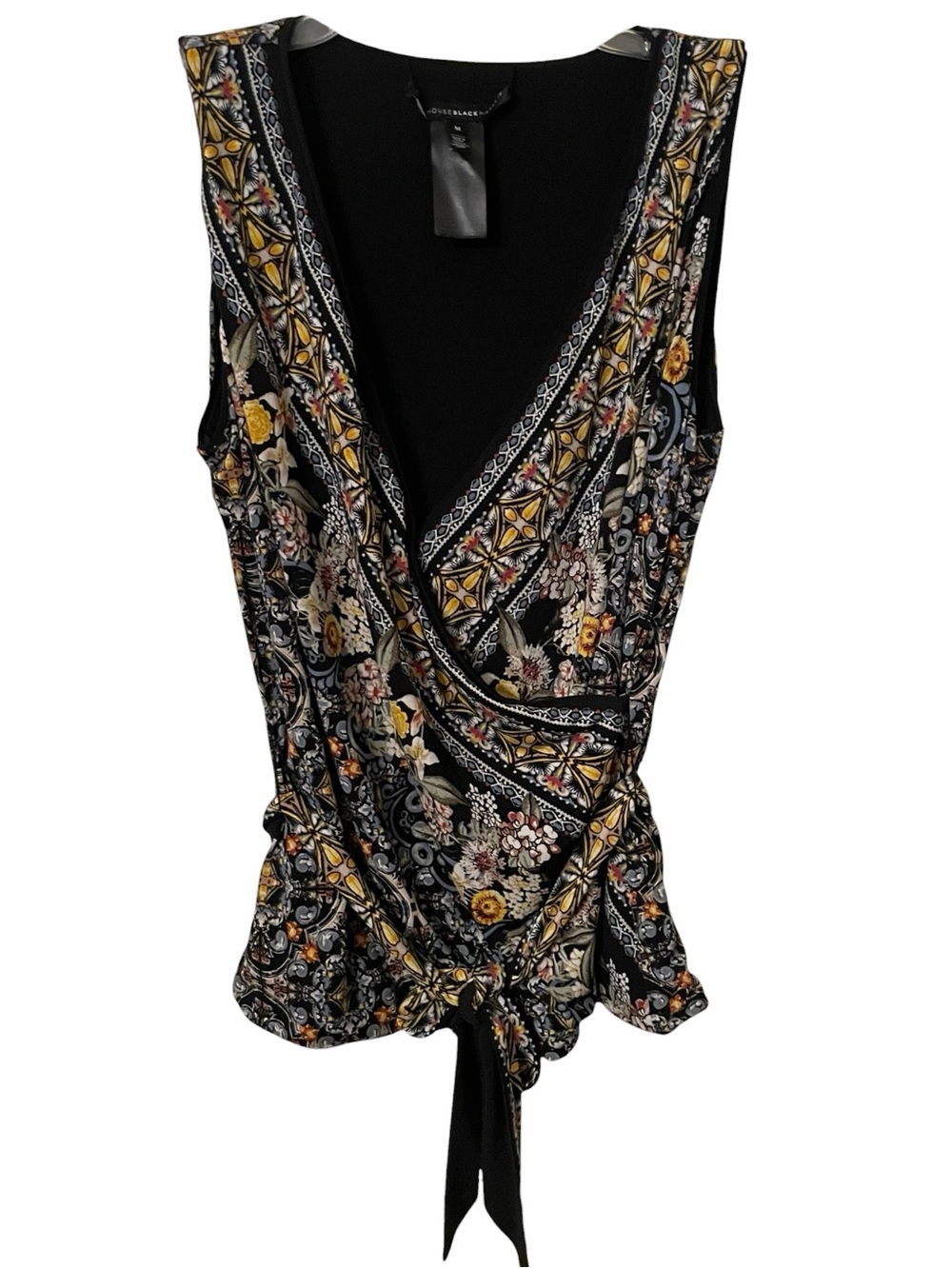 White House Black Market Floral Geometric/Black Reversible Sleeveless Tie Top M